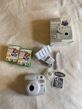 Instax mini 9 gray and color with box accessories and two rolls of film